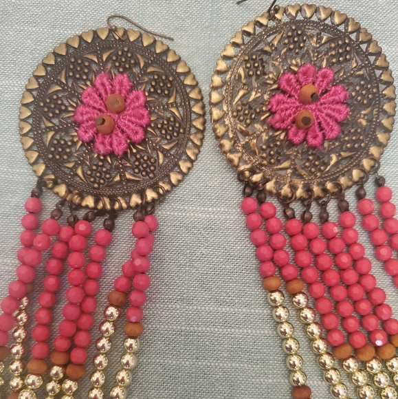 Earrings, boheime, nwot, fuschia - Picture 8 of 8